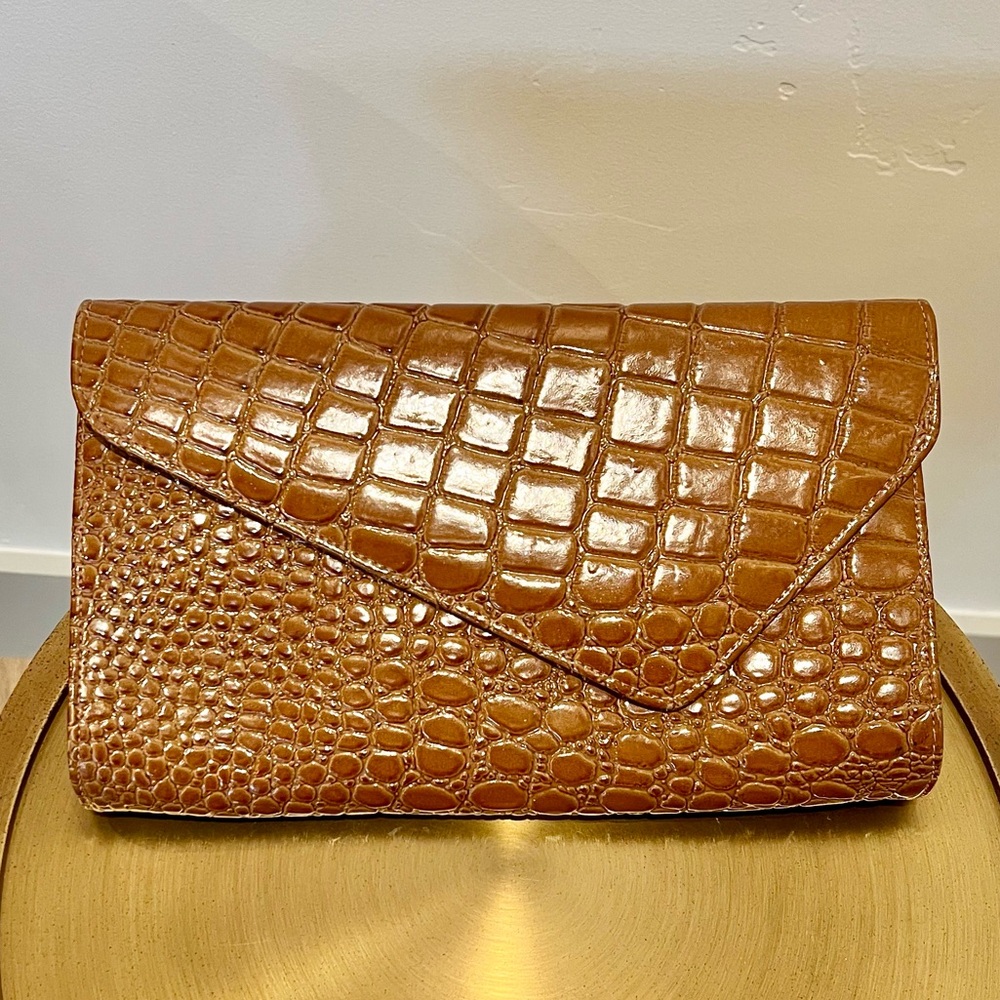 Vintage Crocodile-Stamped Patent Leather Clutch by ASPECTS